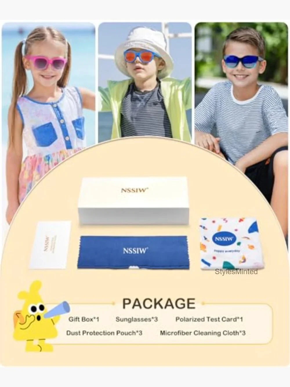 Kids Polarized Sunglasses UV400 Protection 3-Pack Ages 3-12